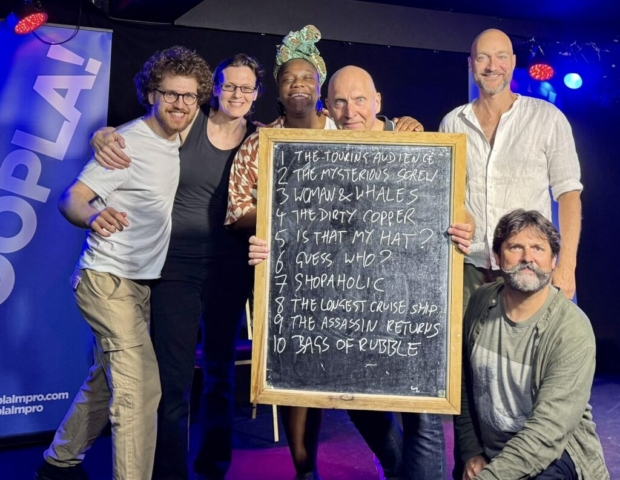 (L-R) Isaac Adni (music,) Anna Walbrook (lights,), Monica Gaga, Phil Whelans, Justin Brett, Dylan Emery.
