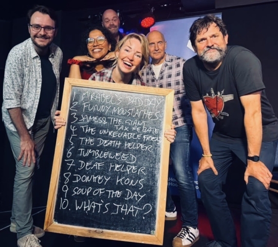 (L-R) Richard Baker (music,) Alicia Mugford, Darren Jordan (lights,) Nell Mooney, Phil Whelans, Dylan Emery.